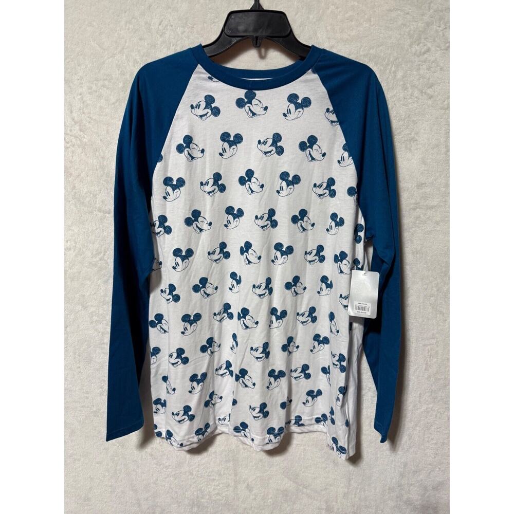 Disney Parks Mickey Mouse Faces Blue/White Long Sleeve Shirt Size Adult XL *NWT
